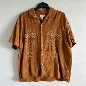 Unisex Arizona Button Dad Shirt Brown Palm Trees Embroidery Size Large